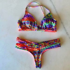 Luli Fama adjustable bralette top and thong bikini bottom